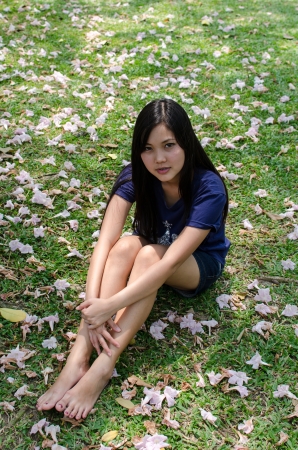 Lovely Chinese girl in the gradenの写真素材
