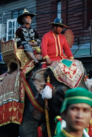 Siamese soldiers traditional show at the King Narai Reign Fair, Lopburi, Thailandのeditorial素材