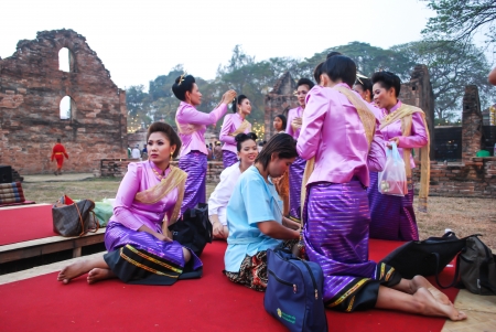 Siamese ladies in traditional cloth in King Narai Reign Fair, Lopburi, Thailandのeditorial素材