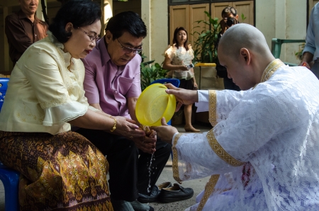 The new monks in Buddhist ordination ceremony, Lopburi, Thailandのeditorial素材