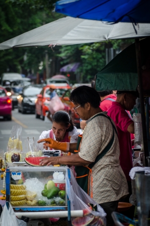 Fruit street vendors in Bangkok, Thailandのeditorial素材