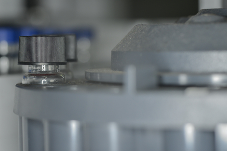 Sample vial are waiting for analysis in plastic trayの写真素材