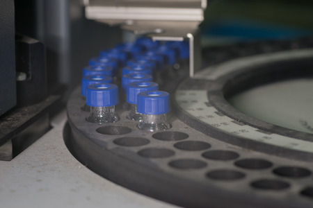 Sample vials in line waiting for analysisの写真素材