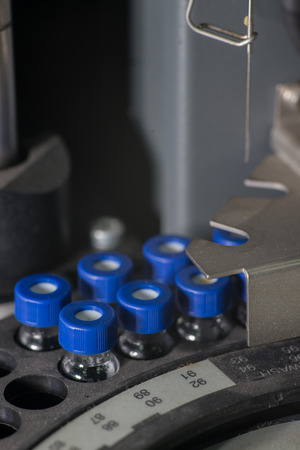 Sample vials in line waiting for analysisの写真素材