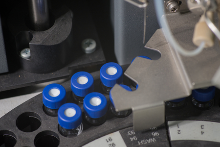 Sample vials in line waiting for analysisの写真素材