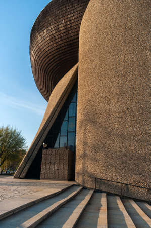 Photo for 10 April 2020, Poland Krakow, Nowa Huta Church of Our Lady Queen of Poland, popularly '' Lord's Ark ''. Monument to the 1000th anniversary of the baptism of Poland, Built in the years 67-77, by the hands of parishioners. - Royalty Free Image