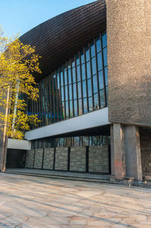 10 April 2020, Poland Krakow, Nowa Huta Church of Our Lady Queen of Poland, popularly '' Lord's Ark ''. Monument to the 1000th anniversary of the baptism of Poland, Built in the years 67-77, by the hands of parishioners.のeditorial素材