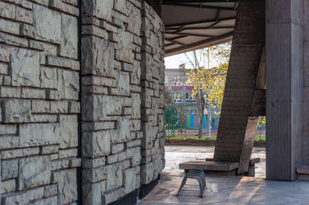 10 April 2020, Poland Krakow, Nowa Huta Church of Our Lady Queen of Poland, popularly '' Lord's Ark ''. Monument to the 1000th anniversary of the baptism of Poland, Built in the years 67-77, by the hands of parishioners.のeditorial素材