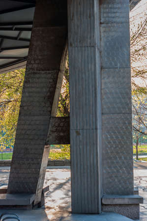 10 April 2020, Poland Krakow, Nowa Huta Church of Our Lady Queen of Poland, popularly '' Lord's Ark ''. Monument to the 1000th anniversary of the baptism of Poland, Built in the years 67-77, by the hands of parishioners.のeditorial素材