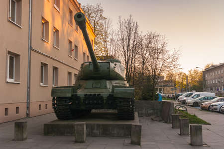 April 12, 2020, Krakow, Poland Tank IS-2, stationed in front of the Museum of Armed Action in Krakow.のeditorial素材