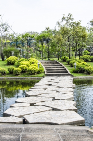 Stepping stones cross the river.の写真素材