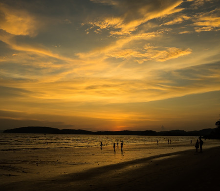 Sunset on the beach of ao nang, Krabi Thailand.の写真素材