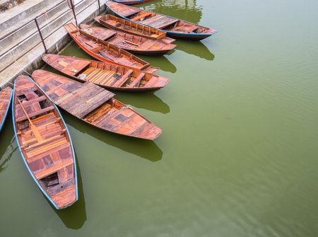 Group of wooden rowboats.の写真素材