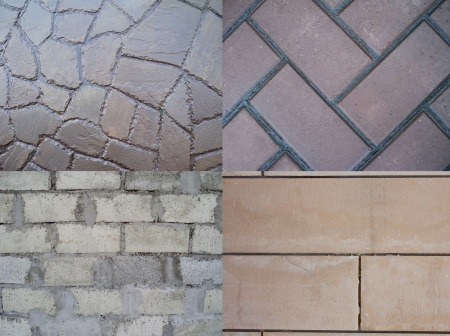Textures: wet stone, cinder block, ornamental tiles, paving tilesの写真素材