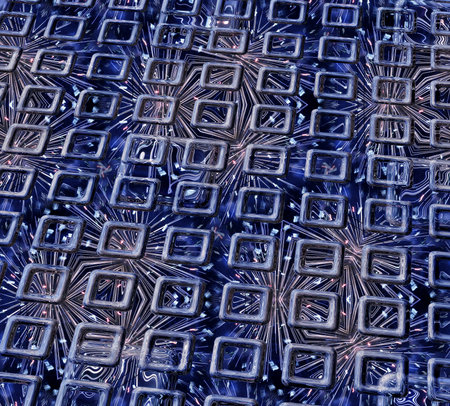 Dark blue abstraction as a series of rectangular volumetric framework for the glittering backdrop of...