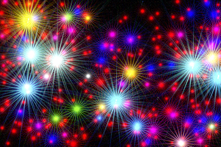 Abstract festive background in the form of multi-colored stars on a dark backgroundの写真素材