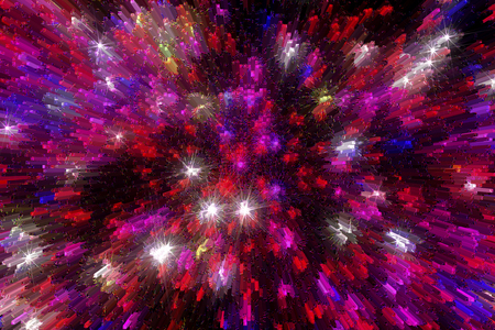 Abstract background of extrusions of red-pink tone with luminous starsの写真素材