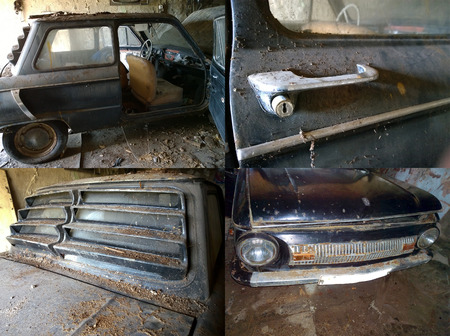 Fragments of the old Soviet  black carの写真素材