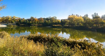 Water landscape in the city of Krivoy Rog in Ukraine in the summerの写真素材