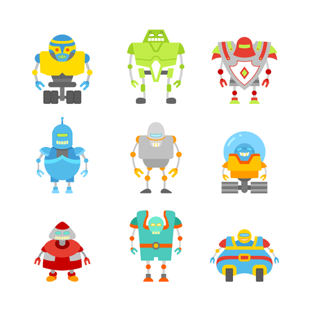 Set of cute and funny vintage robots. Robot collection isolated  .のイラスト素材