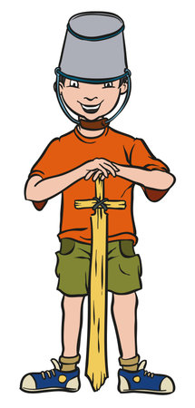Little warrior with wooden sword - vector image.のイラスト素材