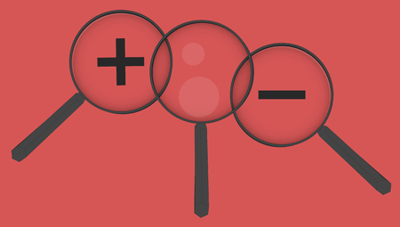 Magnifier set, set of magnifiers on red background. Enlarge or smaller. Reflectionのイラスト素材