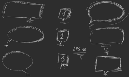 Set of hand drawn bubbles, ribbons and banners on blackboard backgroundのイラスト素材