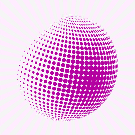 Halftone pink circle. Half tone circle. Rounded pink half tone shape on background with sun burst. Background with sun rays.のイラスト素材