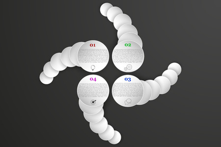 Modern four steps rounded timeline infographics in 3D. Rounded infographics with 4 steps in abstract circular shape.のイラスト素材