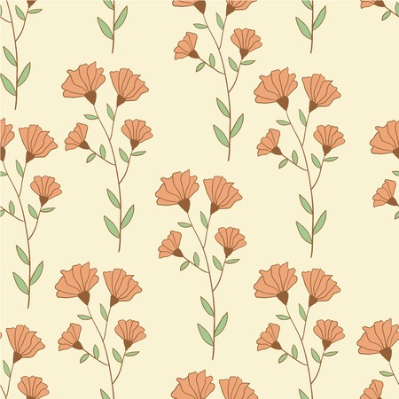 Botanical retro style seamless pattern with flowers. Hand drawn illustration vector.のイラスト素材