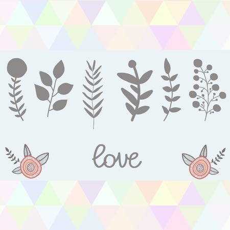 Hand Drawn vintage floral elements. Grey nature set triangle backdropのイラスト素材