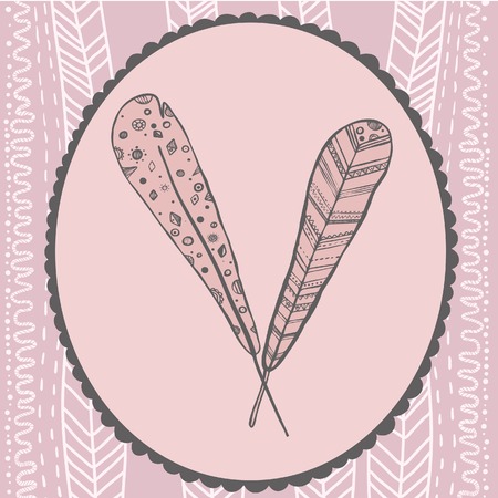 Hand drawn style feather frame pastel vectorのイラスト素材