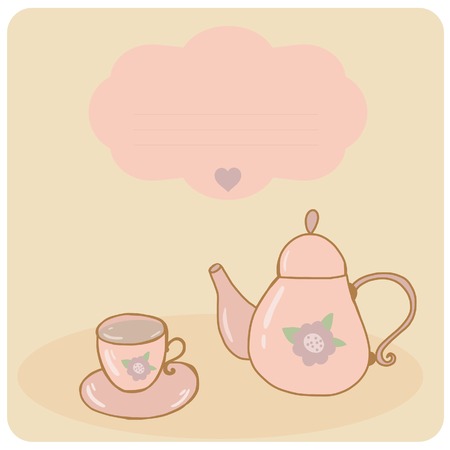 Card teapot and cup pastel hand drawn styleのイラスト素材