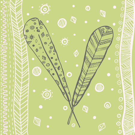 Hand drawn style  art feather frame pastel vectorのイラスト素材