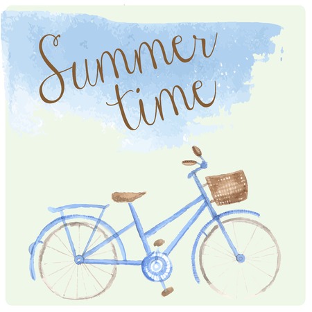 Summer time watercolor hand drawn art bicycle. Patel tender colorのイラスト素材