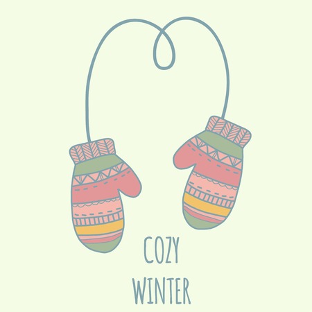 Winter clothe mittens. Pastel color illustration, cozy winterのイラスト素材