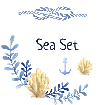 Hand drawn watercolor sea set.のイラスト素材