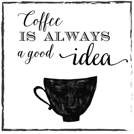 Hand drawn black ink cup with lettering. Vector illustrationのイラスト素材