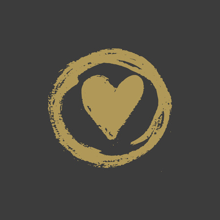 Hand drawn gold ink heart stamp design. Vector illustrationのイラスト素材