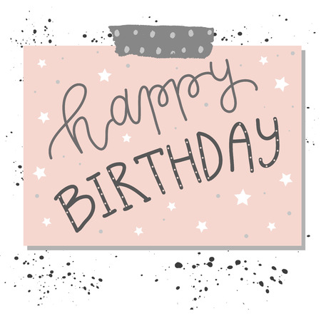 Hand lettering birthday greeting card with ink splash.のイラスト素材