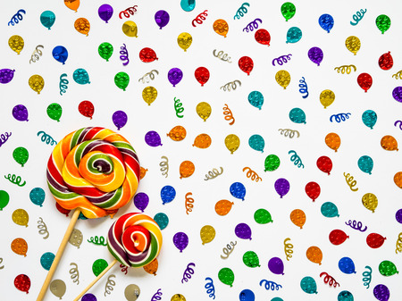 Decoration for the party. design concept. white background. Top view. Concept birthday party on white background top view pattern.の写真素材