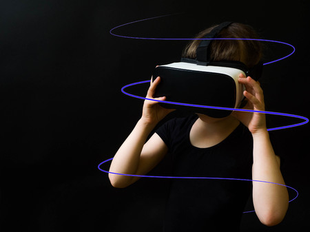 Child with Virtual Reality, 3D gadget technology.の写真素材
