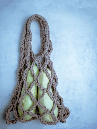 Cotton bag on light blue background.の写真素材