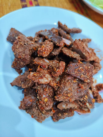 Thai food, deep fried beef with chili sauce, Thai foodの写真素材