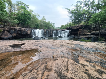 Huay Mae Kamin Waterfall, Kanchanaburi, Thailandの写真素材