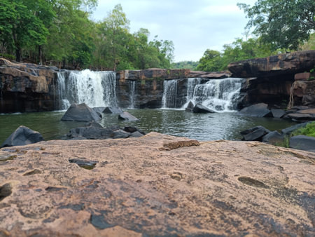 Waterfall in the national park of thailand, Kanchanaburiの写真素材