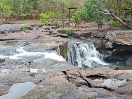 Waterfall in the forest, Khao Yai National Park, Thailandの写真素材