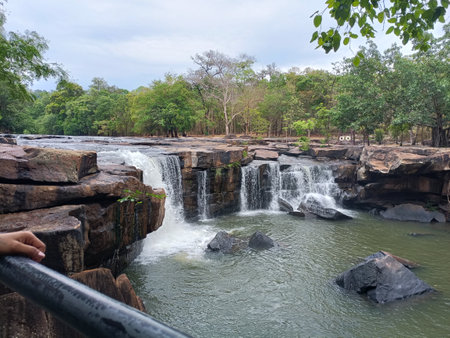 Waterfall in the national park, Kanchanaburi, Thailandの写真素材