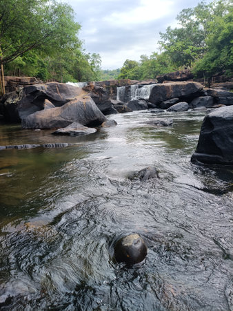 Beautiful waterfall in the jungle of Thailand, Samut Prakanの写真素材