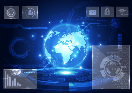 Vector blue globe on the digital technology background, abstract illustrationのイラスト素材